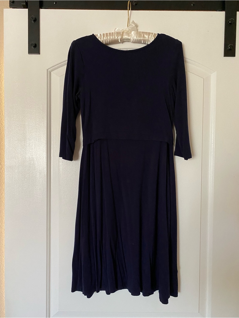 Seraphine Navy Women's Maternity & Nursing Dress with 3/4 Sleeves